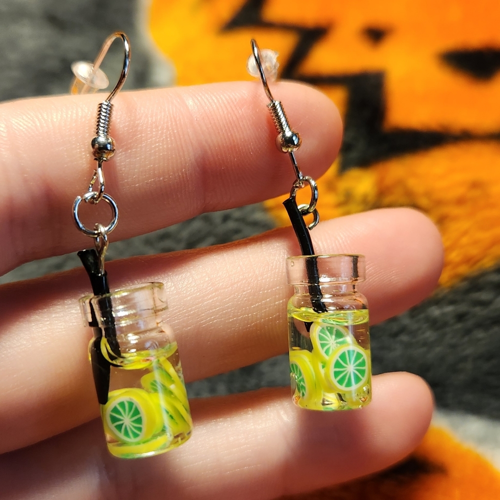 Lime water glass earrings
